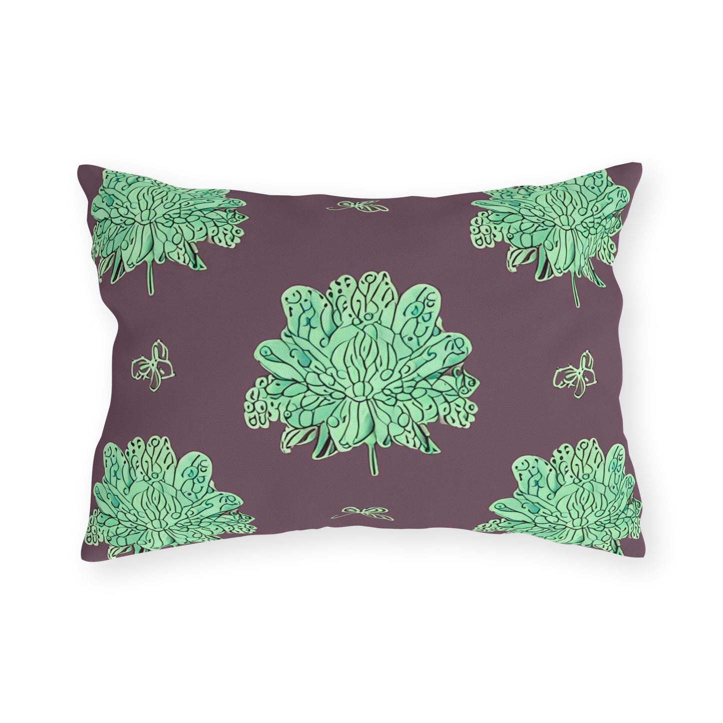 Mint Green Floral Butterflies 20" x 14" Outdoor Pillow