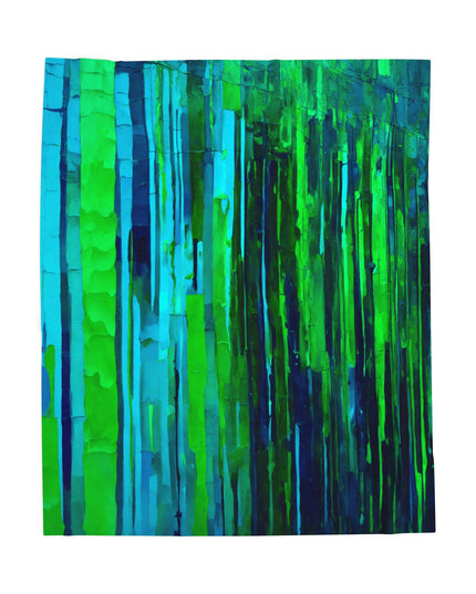 Striped Blue Green Velveteen Plush Blanket, 50" x 60"