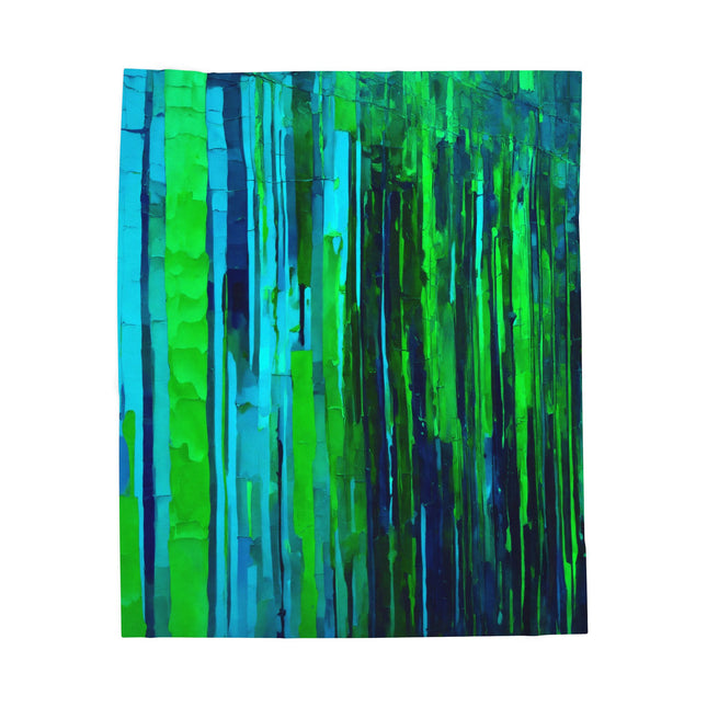 Striped Blue Green Velveteen Plush Blanket, 50" x 60"
