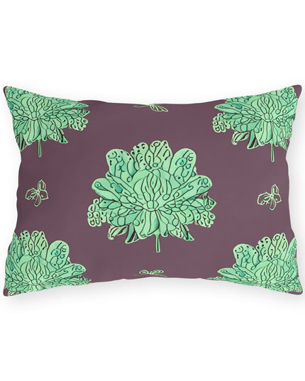 Mint Green Floral Butterflies 20" x 14" Outdoor Pillow