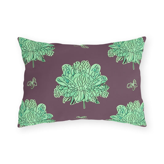 Mint Green Floral Butterflies 20" x 14" Outdoor Pillow
