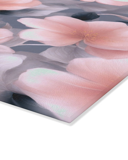 Peach and Blue Gray Floral Bunch Glass Cutting Board, 8" x 11"