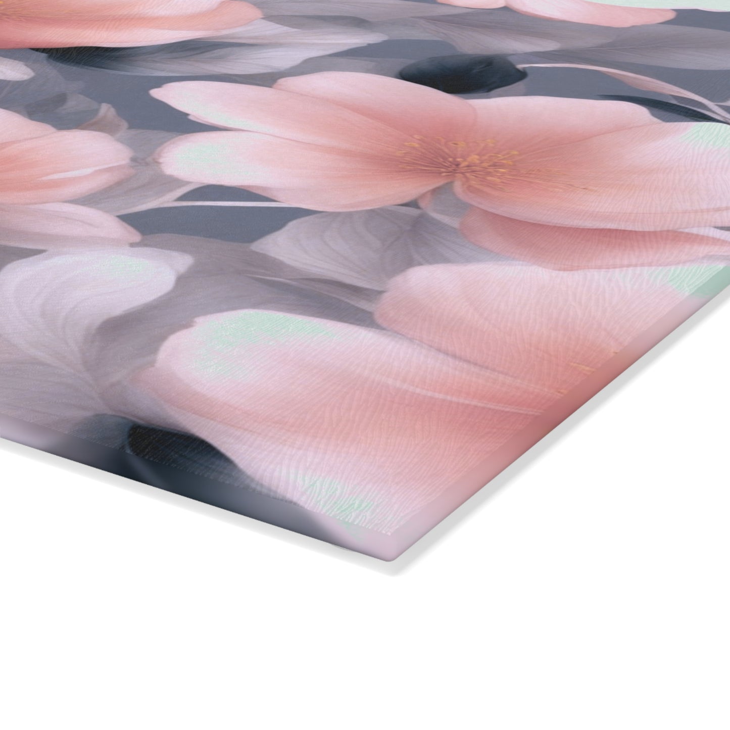 Peach and Blue Gray Floral Bunch Glass Cutting Board, 8" x 11"