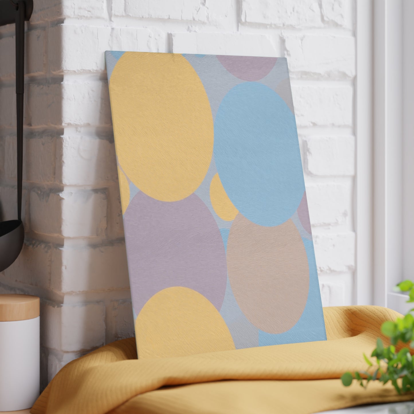 Pastel Baby Blue and Peach Patches 8" x 11" Glass Cutting Board