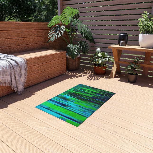 Striped Blue Green Outdoor Rug, 24" x 36"
