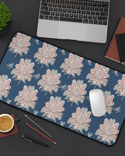 Rose White Floral Butterflies 12" x 22" Desk Mat