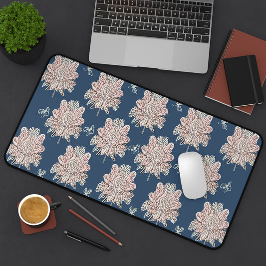 Rose White Floral Butterflies 12" x 22" Desk Mat