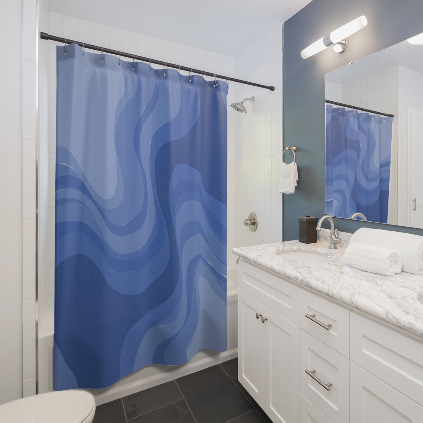 Deep Blue Wavey Shower Curtains, 71" x 74"