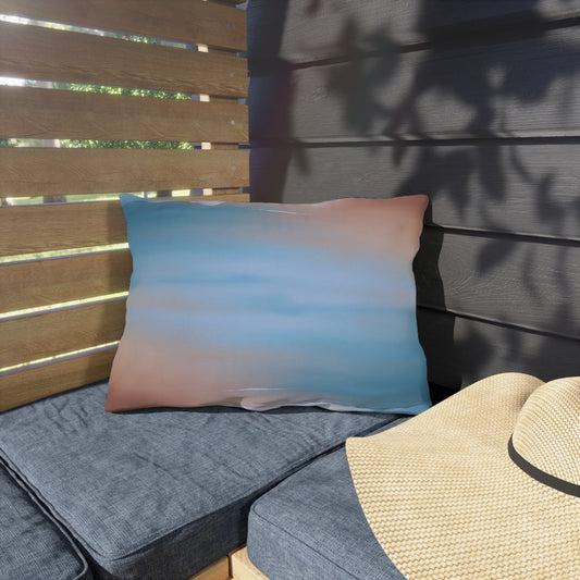Blue Sea Peach Fog 20" x 14" Outdoor Pillow