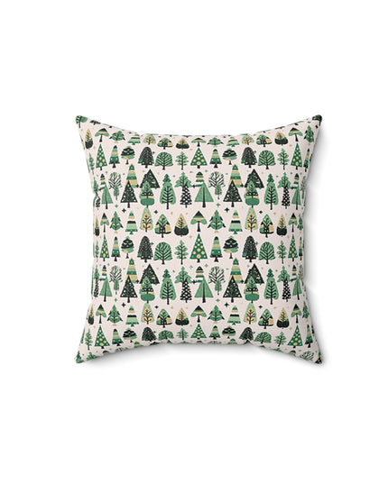Mini Vintage Green Trees 14" x 14" Faux Suede Square Pillow