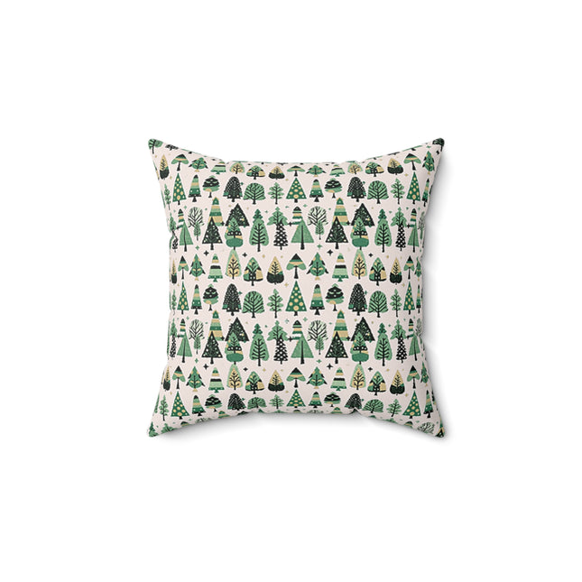 Mini Vintage Green Trees 14" x 14" Faux Suede Square Pillow