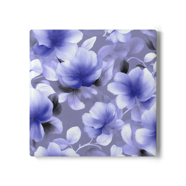 Indigo Blossom Floral Bunch Square Ceramic Coaster, 4" x 4"