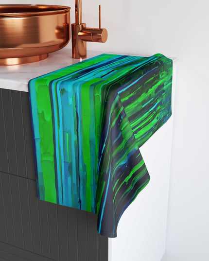 Striped Blue Green Hand Towel, 16" x 28"