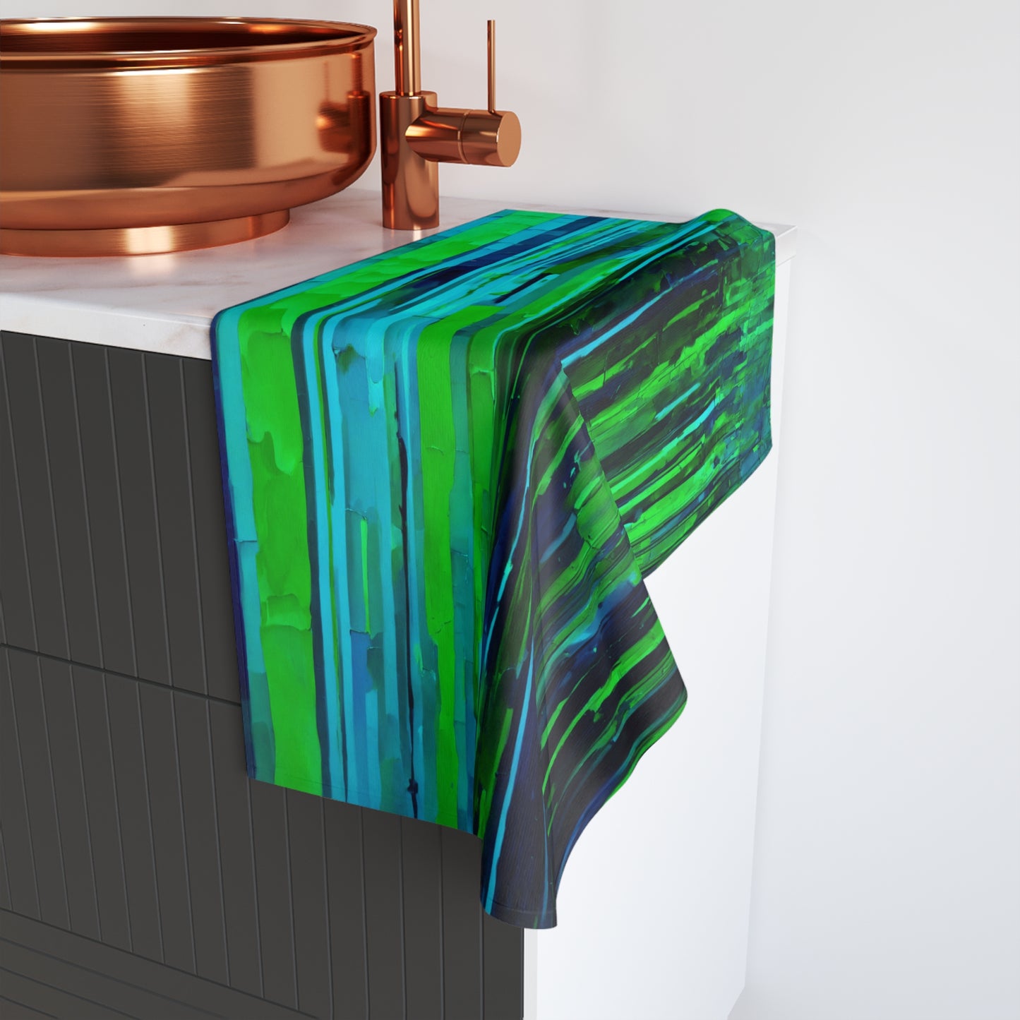 Striped Blue Green Hand Towel, 16" x 28"