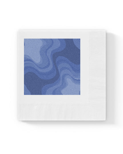 Deep Blue Wavey White Coined Napkins, 4.8" x 4.8"