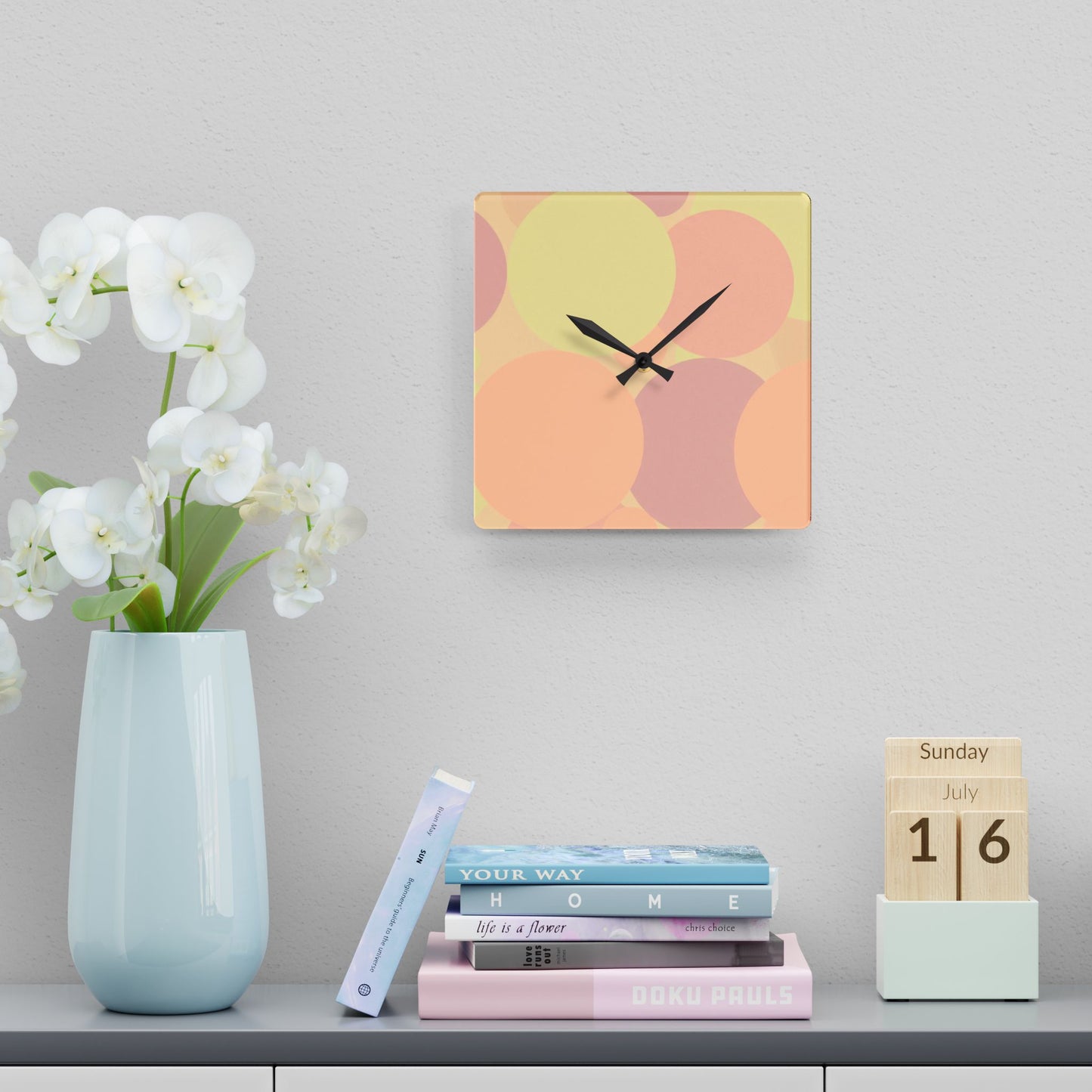 Pastel Hot Peach Patches Acrylic Wall Clock, Round or Square, 10.75" x 10.75"