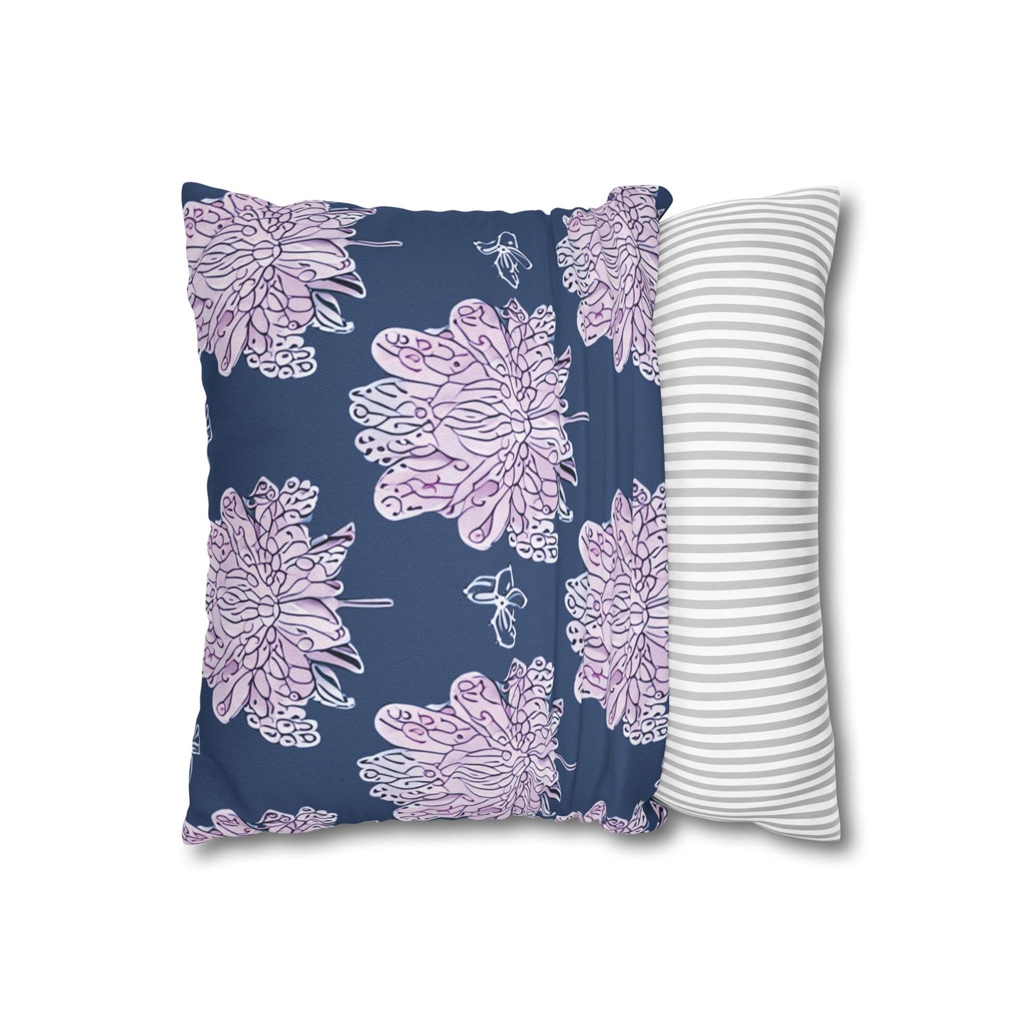 Purple White Floral Butterflies Spun Polyester Square Pillowcase, 14" x 14"