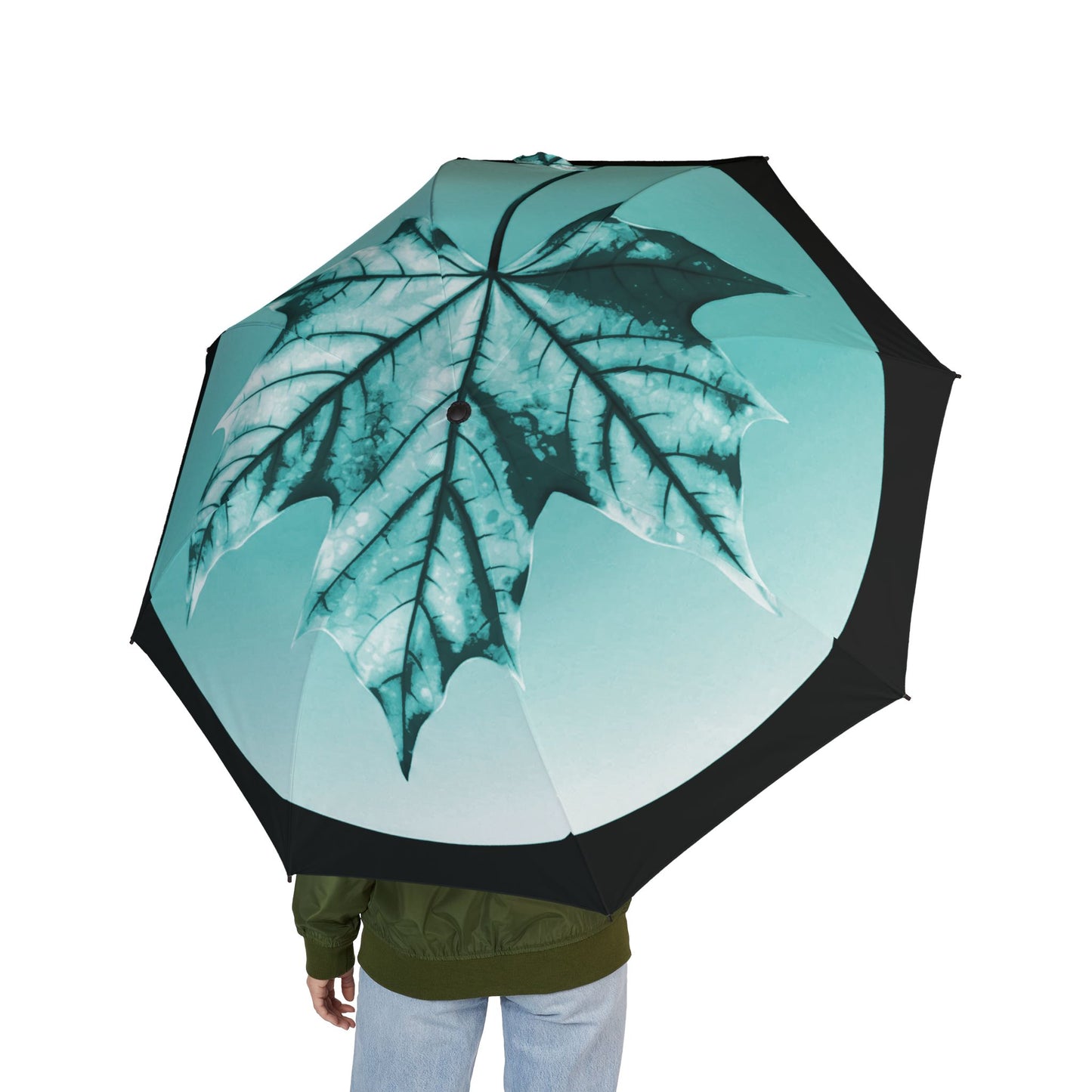 Tif Green Maple Leaf Foldable Umbrella - Compact & Chic