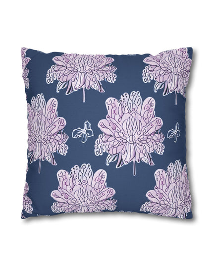 Purple White Floral Butterflies Spun Polyester Square Pillowcase, 14" x 14"