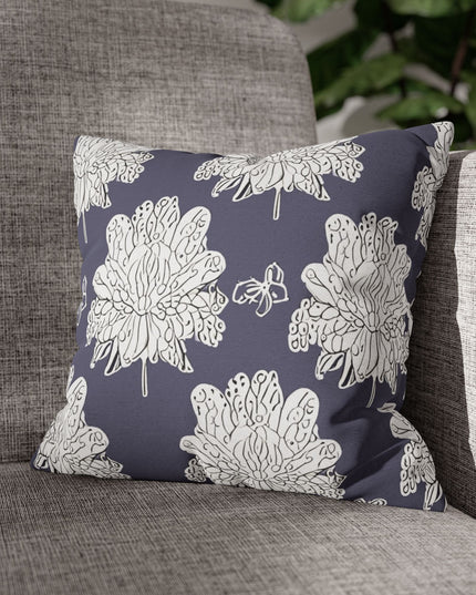 White Floral Butterflies Spun Polyester Square Pillowcase, 14" x 14"