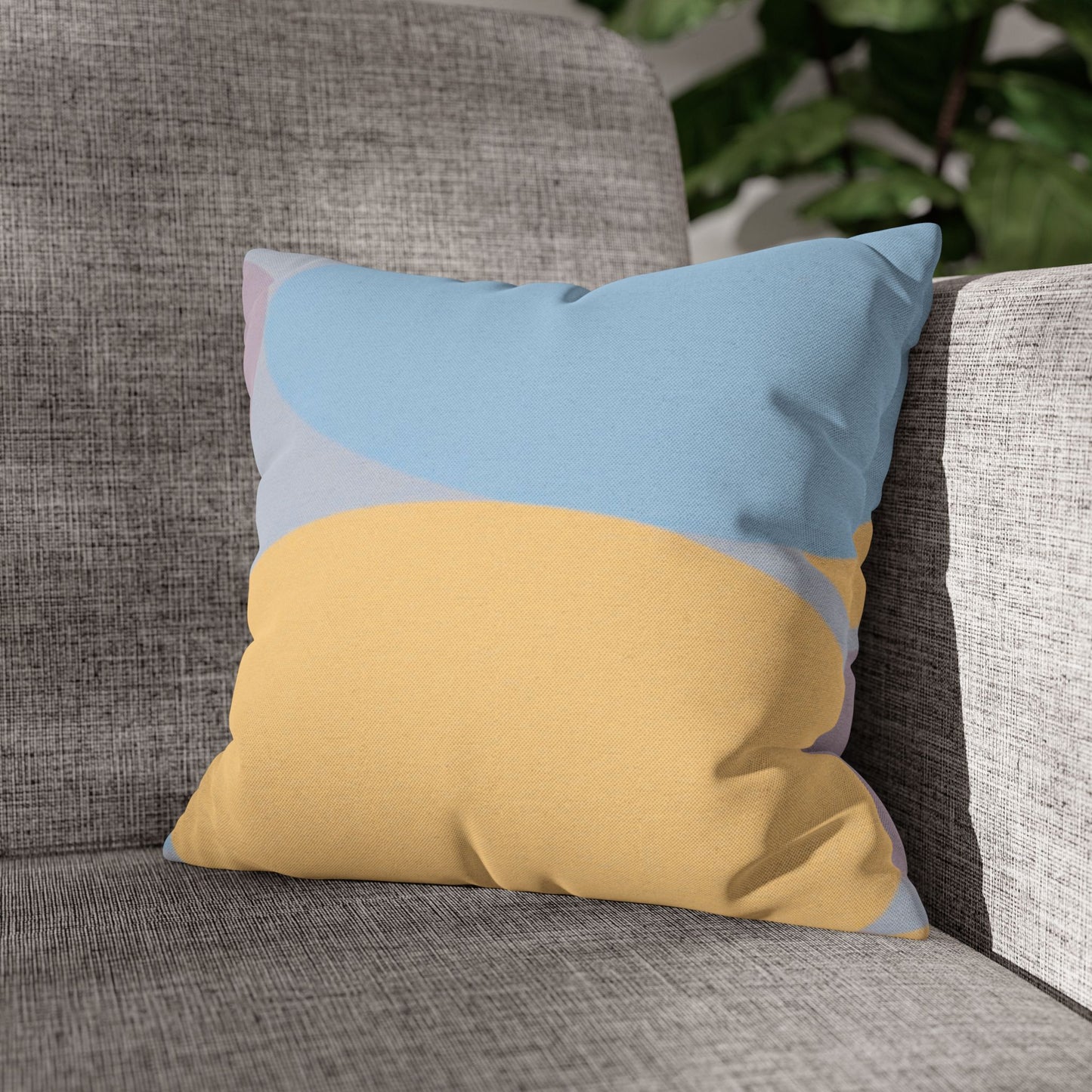 Pastel Baby Blue and Peach Patches Spun Polyester Square Pillowcase, 14" x 14"