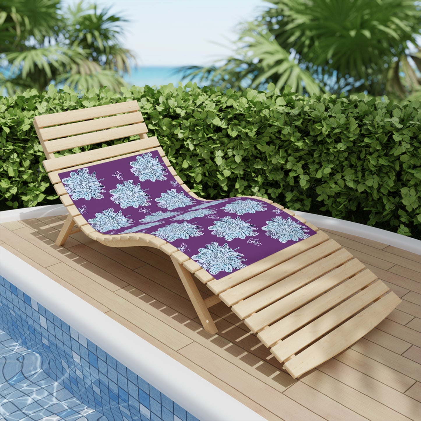 Blue Floral Butterflies Beach Towel, 24" x 44"