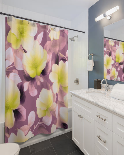 Lemon Blossom Floral Bunch Shower Curtains, 71" x 74"