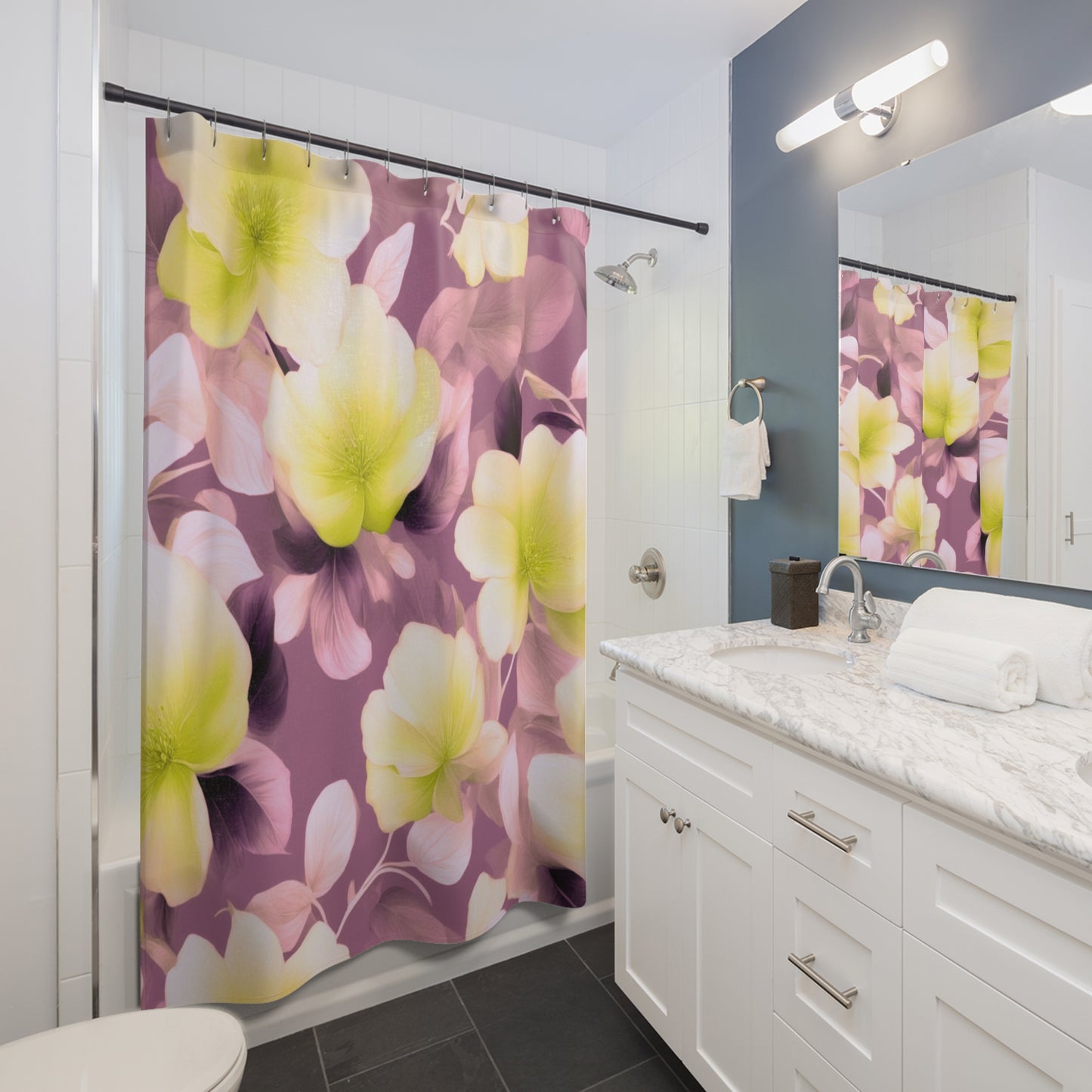 Lemon Blossom Floral Bunch Shower Curtains, 71" x 74"