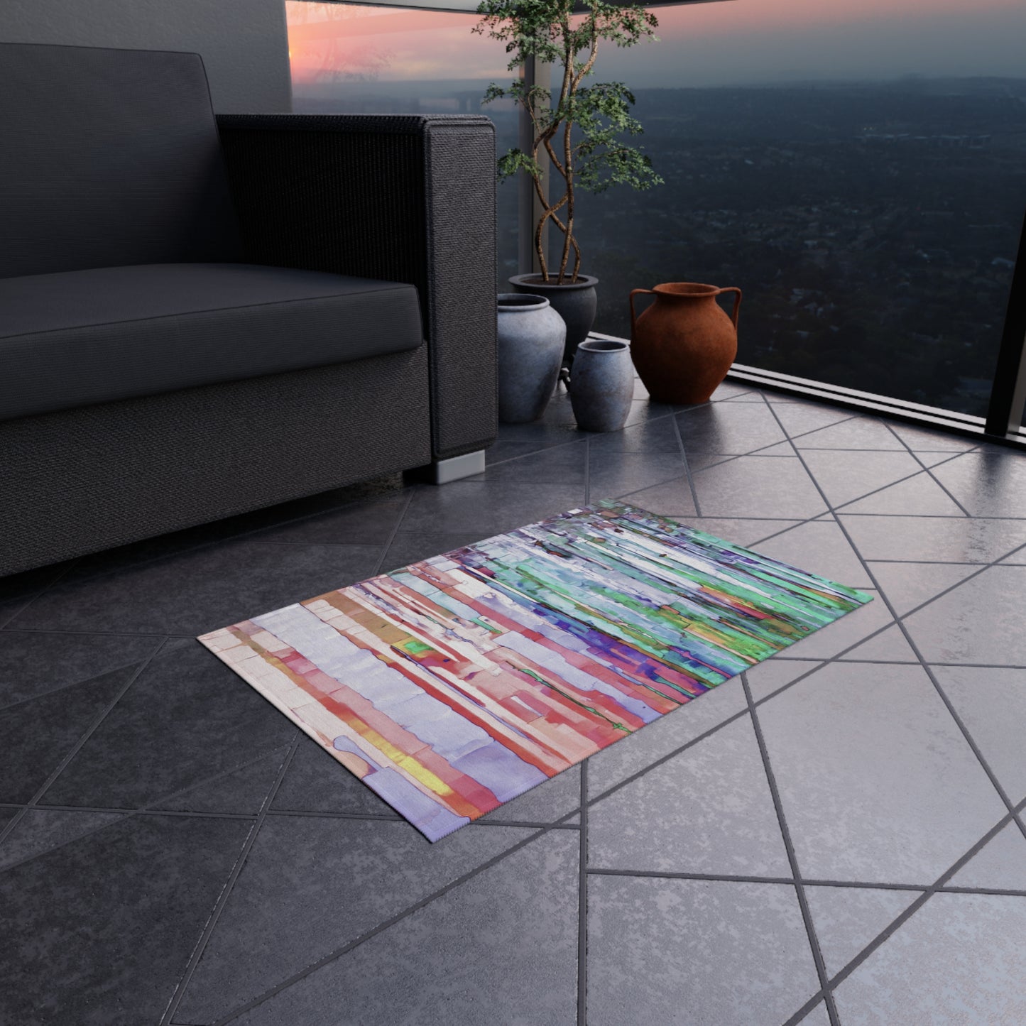 Striped Pastels Fade Outdoor Rug, 24" x 36"