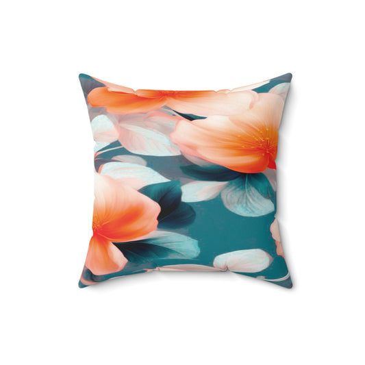 Orange Blossom Floral Bunch Faux Suede Square Pillow, 16" x 16"