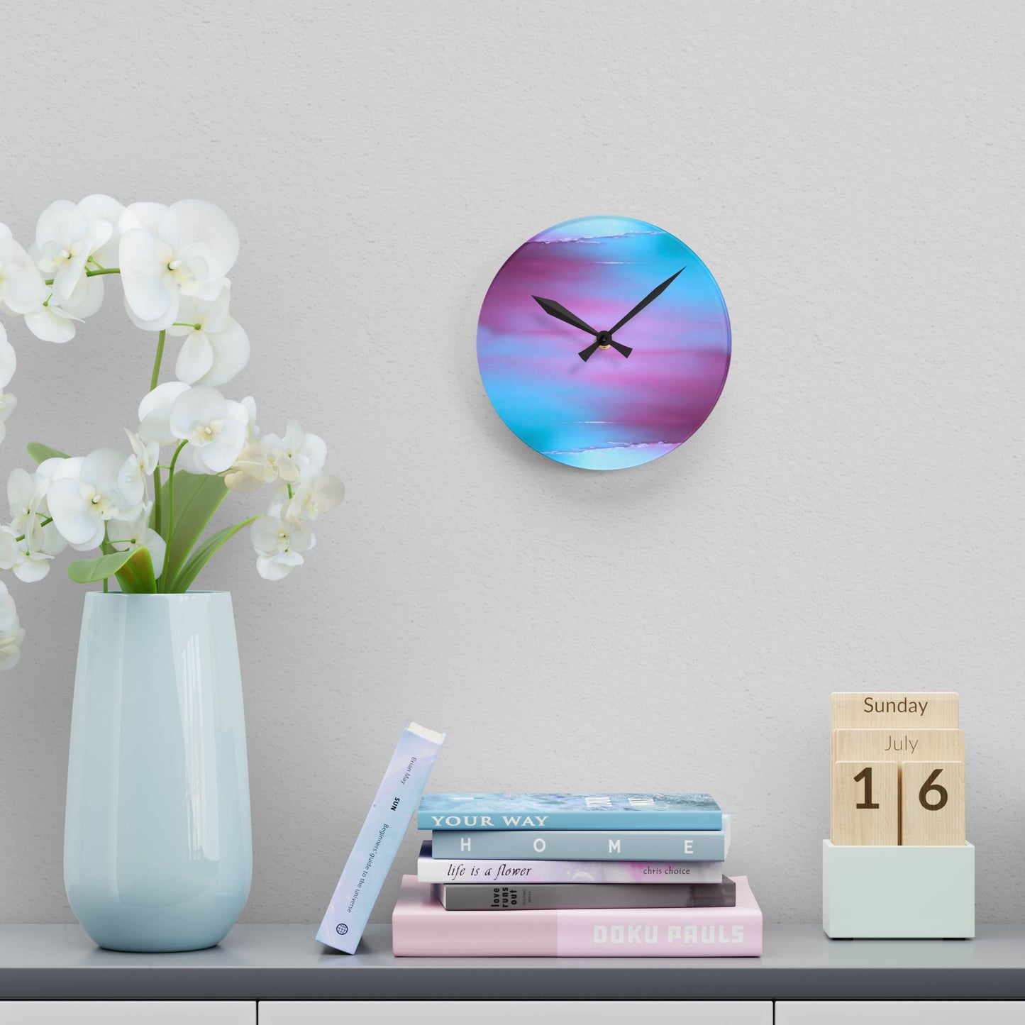 Wine Sea Blue Fog Acrylic Round Wall Clock, 8" x 8"
