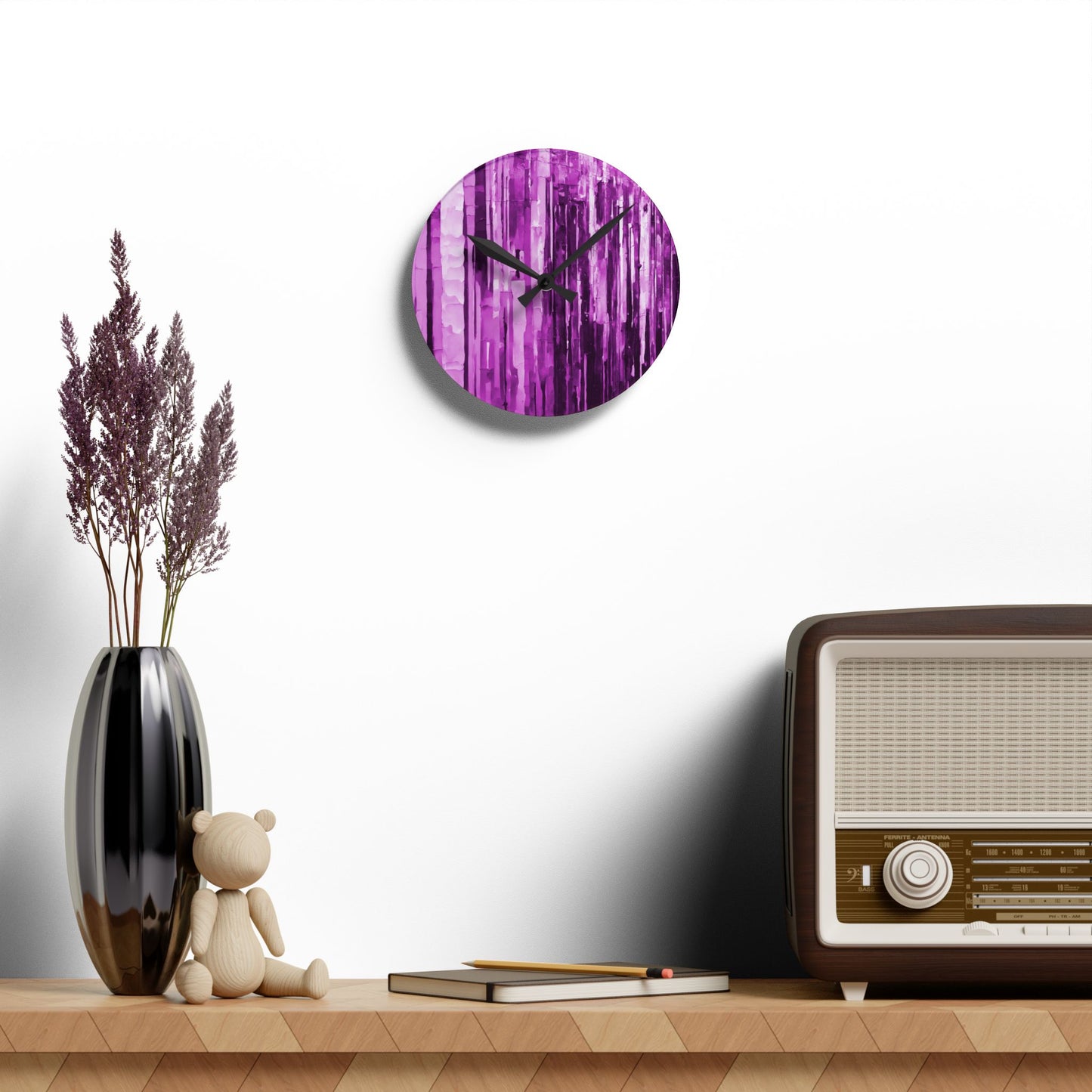 Striped Powder Lavender Acrylic Round Wall Clock, 8" x 8"
