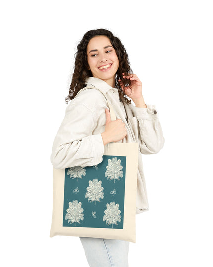 Tif Green White Floral Butterflies Cotton Canvas Tote Bag