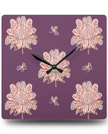 Pink Floral Butterflies Acrylic Wall Clock, Round or Square, 10.75" x 10.75"