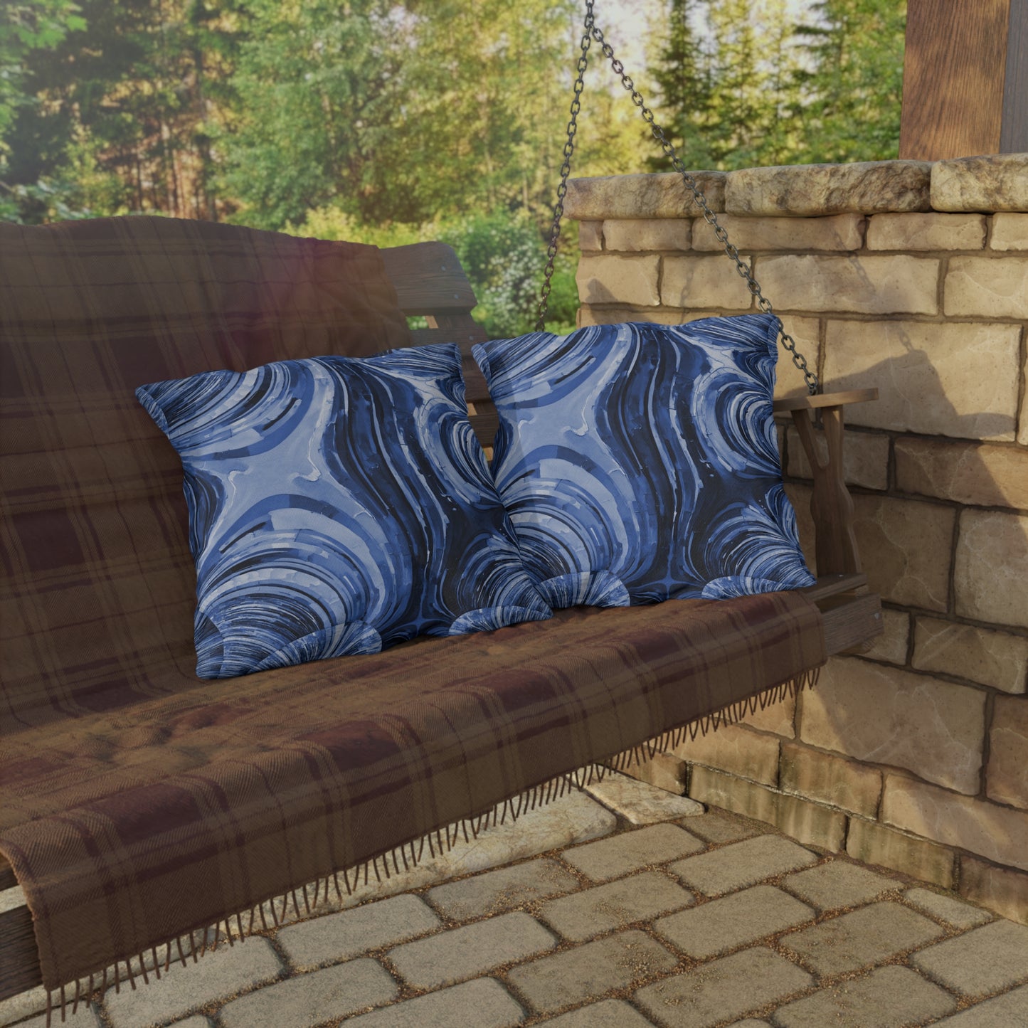 Uzi Spiral Deep Blue 20" x 20" Outdoor Pillow