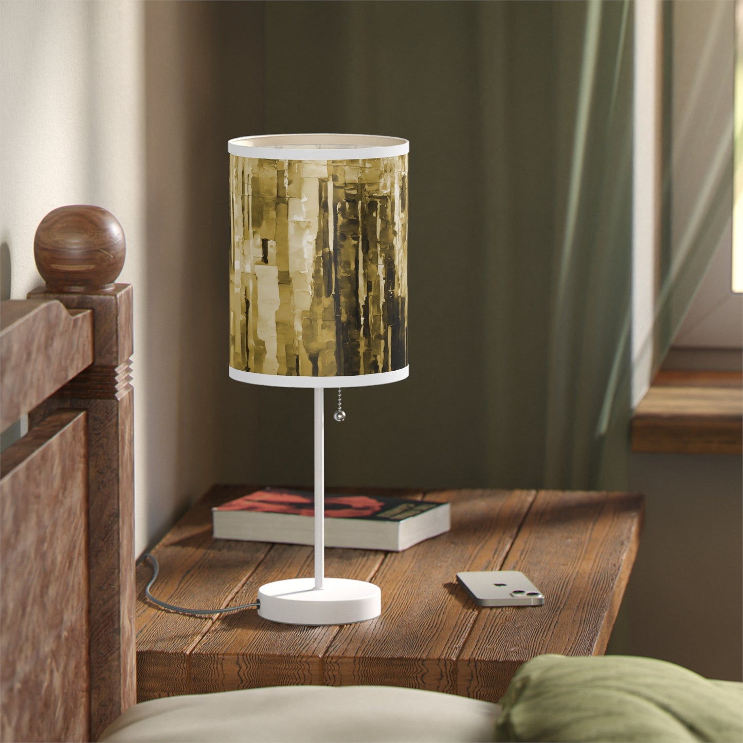 Striped Light Brown Table Lamp on a White or Silver Stand, US|CA plug