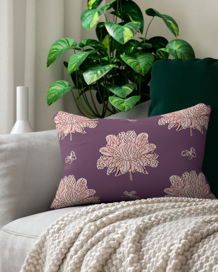 Pink Floral Butterflies Spun Polyester Lumbar Pillow, 20" x 14"