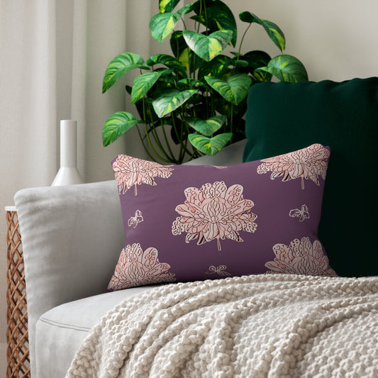 Pink Floral Butterflies Spun Polyester Lumbar Pillow, 20" x 14"
