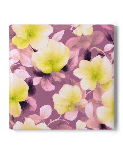 Lemon Blossom Floral Bunch Square Ceramic Coaster, 4" x 4"