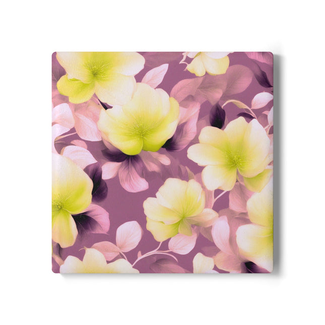 Lemon Blossom Floral Bunch Square Ceramic Coaster, 4" x 4"