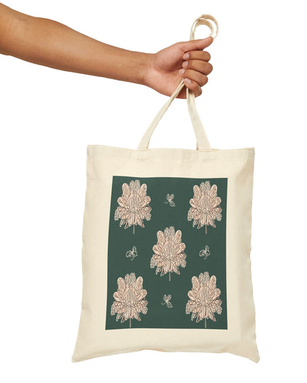 Soft White Floral Butterflies Cotton Canvas Tote Bag
