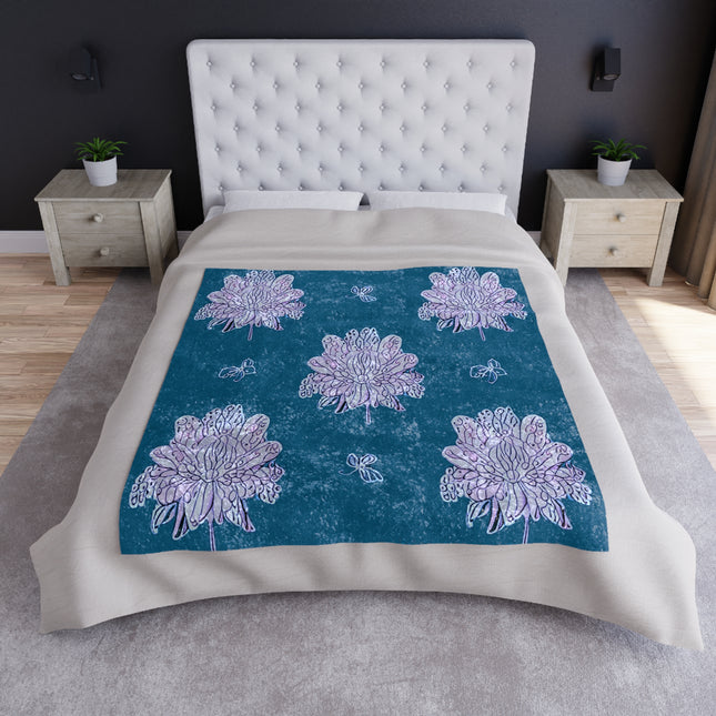 Lavender Floral Butterflies 50" x 60" Crushed Velvet Blanket