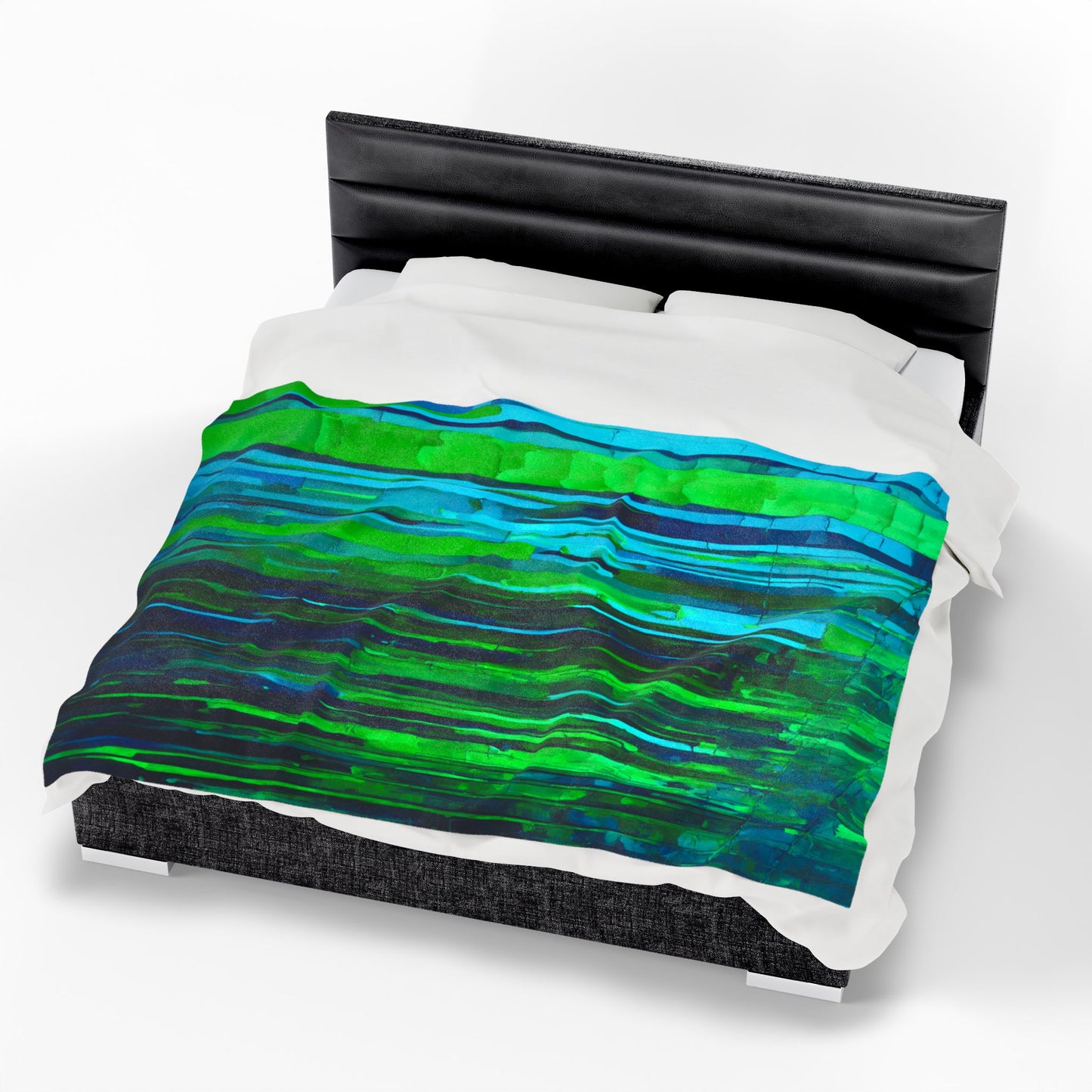 Striped Blue Green Velveteen Plush Blanket, 60" x 80"
