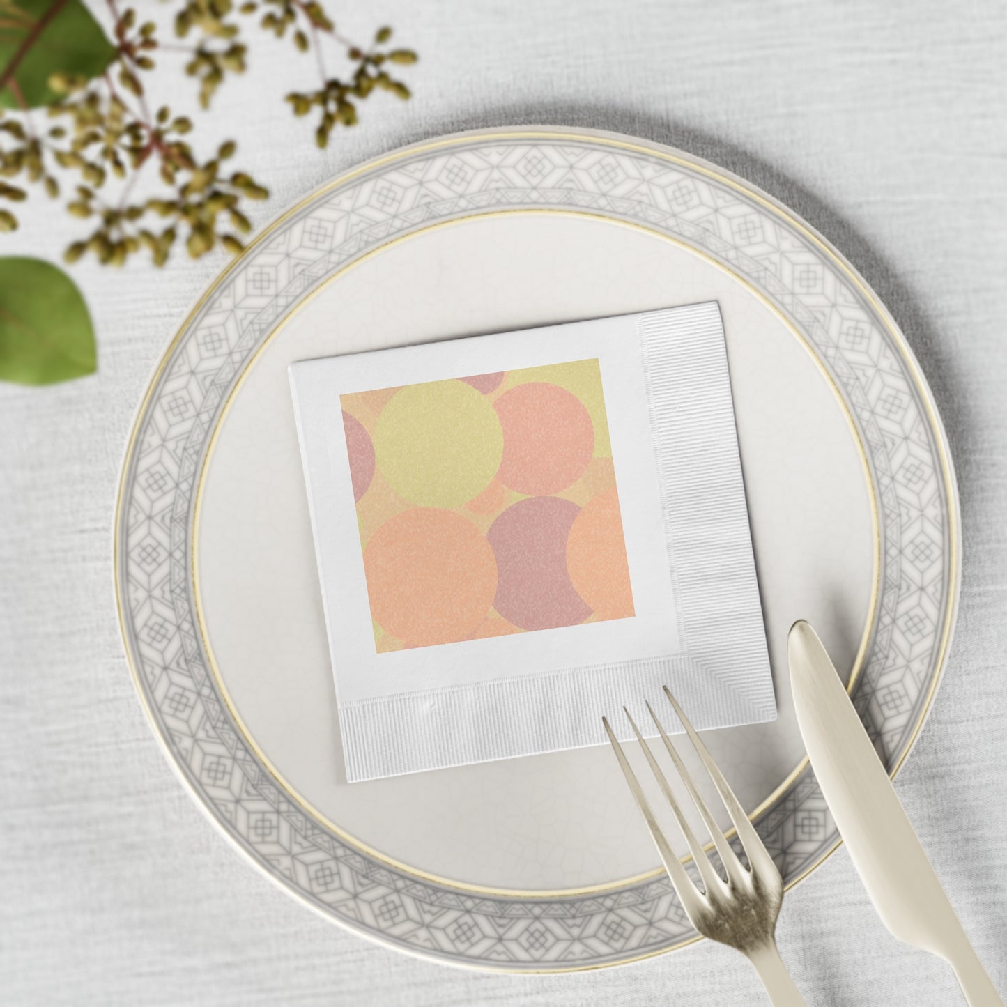 Pastel Hot Peach Patches White Coined Napkins, 4.8" x 4.8"