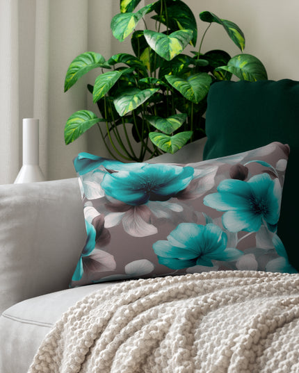 Tif Green Gray Floral Bunch Spun Polyester Lumbar Pillow, 20" x 14"