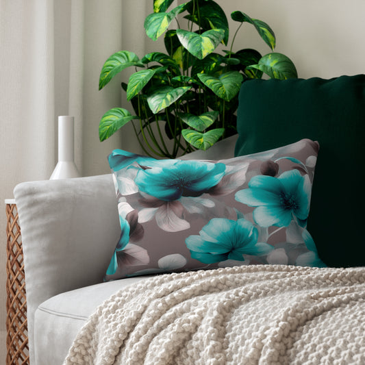 Tif Green Gray Floral Bunch Spun Polyester Lumbar Pillow, 20" x 14"