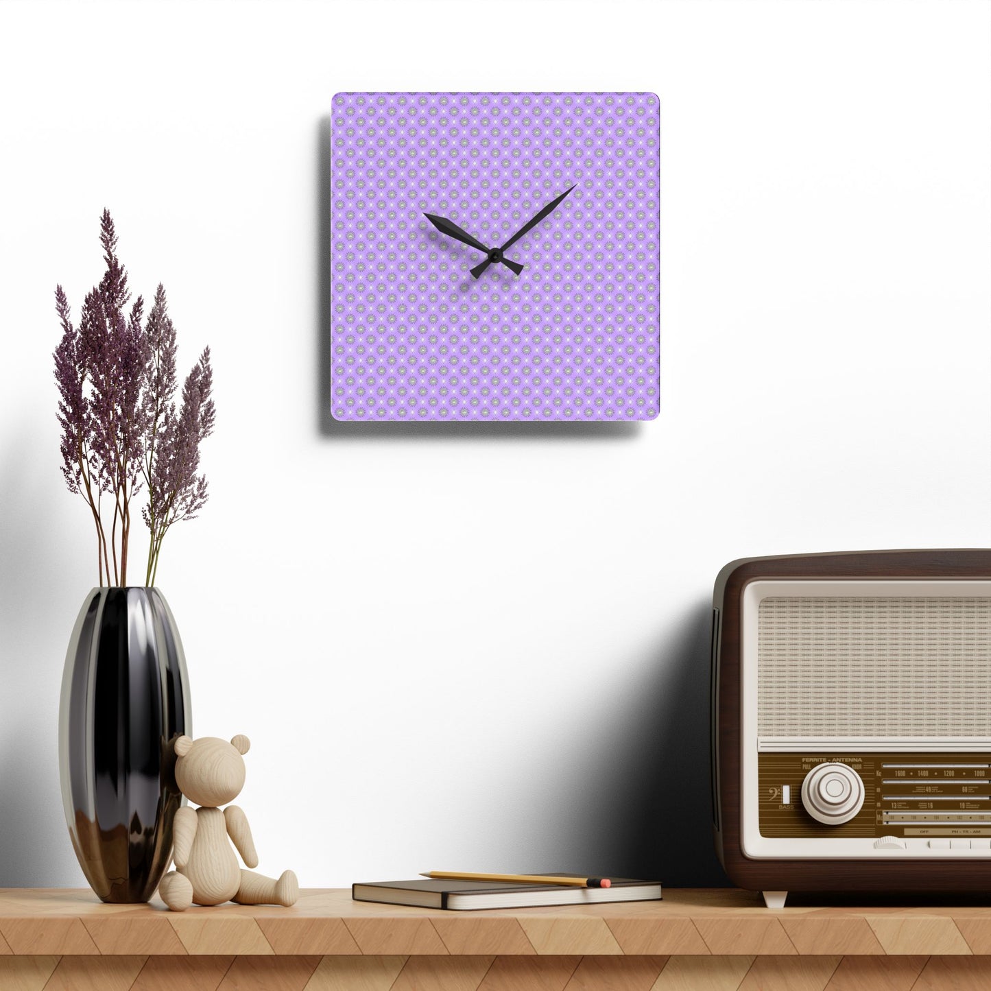 Lavender Star-crossed Bodies Acrylic Wall Clock, Round or Square, 10.75" x 10.75"