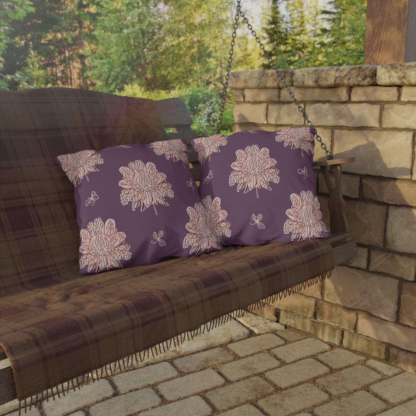 Pink Floral Butterflies 20" x 20" Outdoor Pillow