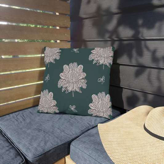 Soft White Floral Butterflies 16" x 16" Outdoor Pillow
