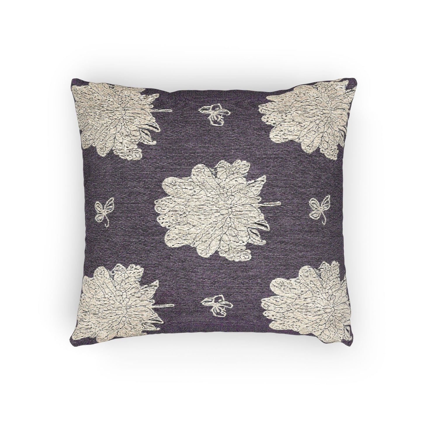 White Floral Butterflies Woven Pillow, 17" x 18"